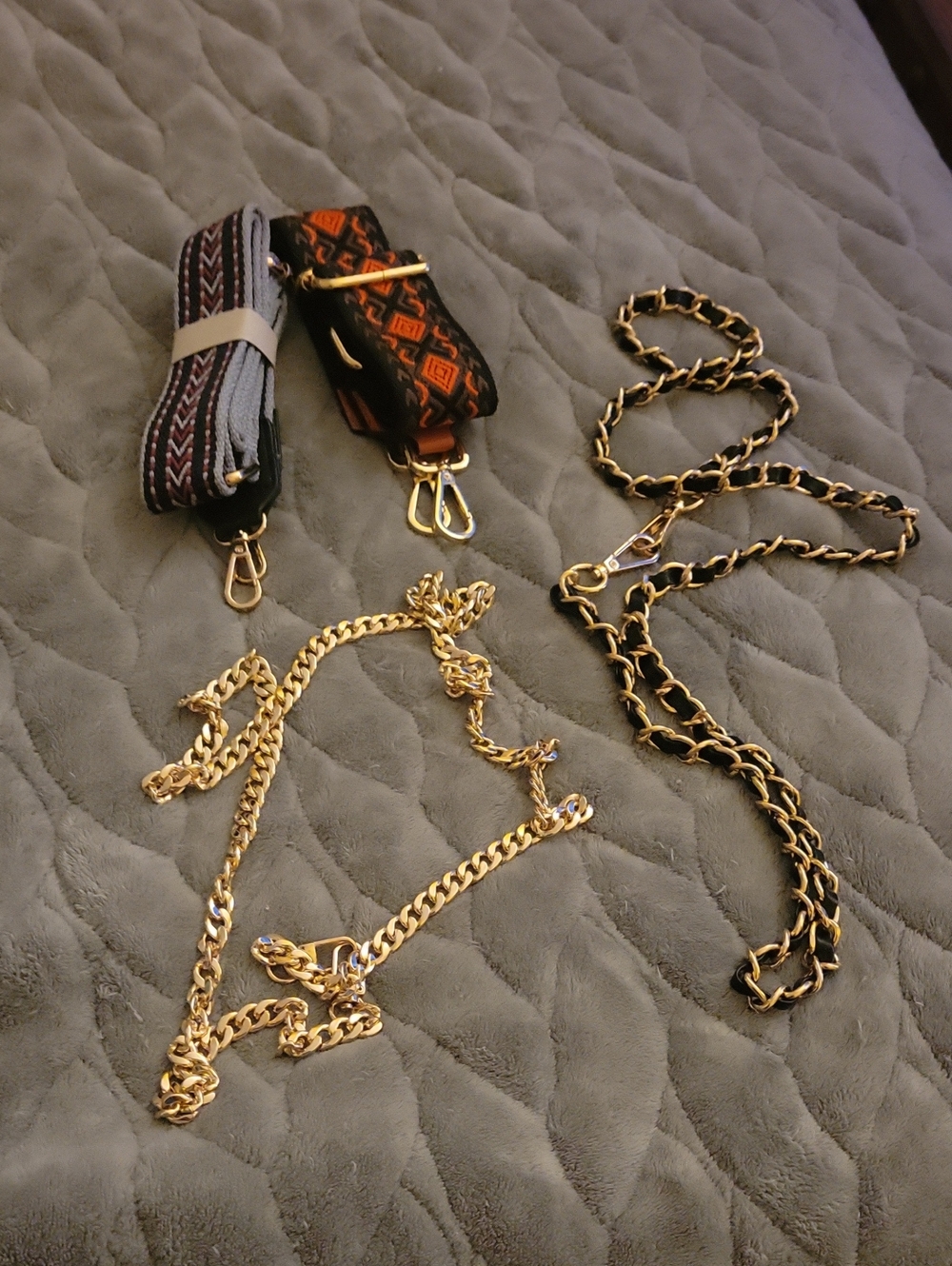 SALE...Gold Chain and Patterned Bag Straps - Versatile Womens Accessories